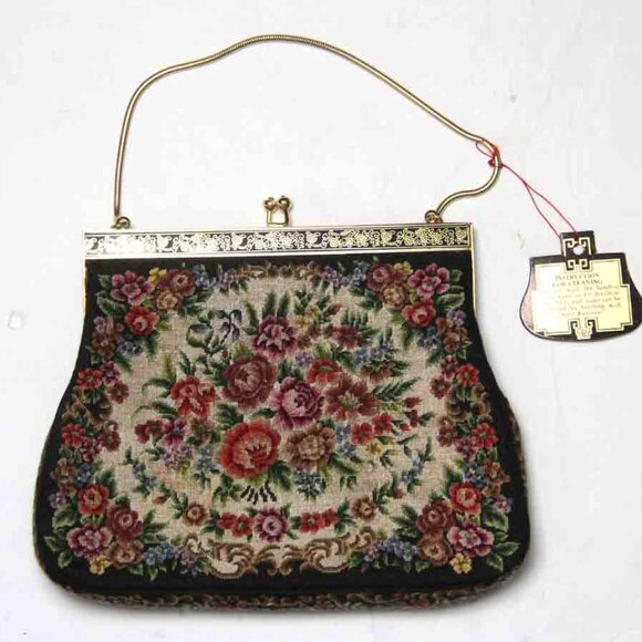 Vintage 1980s Handmade Petit Point Hand Embroidered Purse - Picture 2 of 5